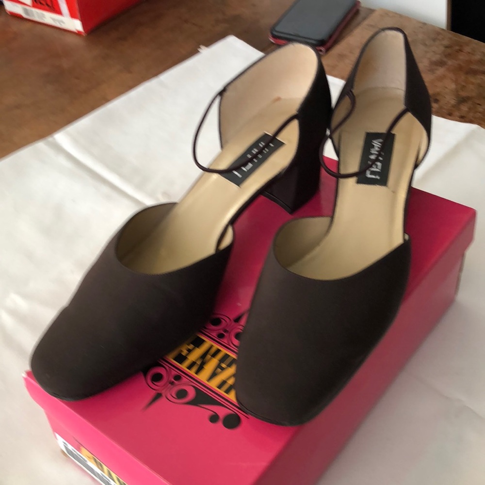 Vaneli Penne brown dress pumps with small ankle strap.  Lightly worn